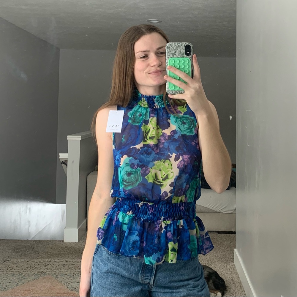 MISHA COLLECTION Floral Top - Blue and Green